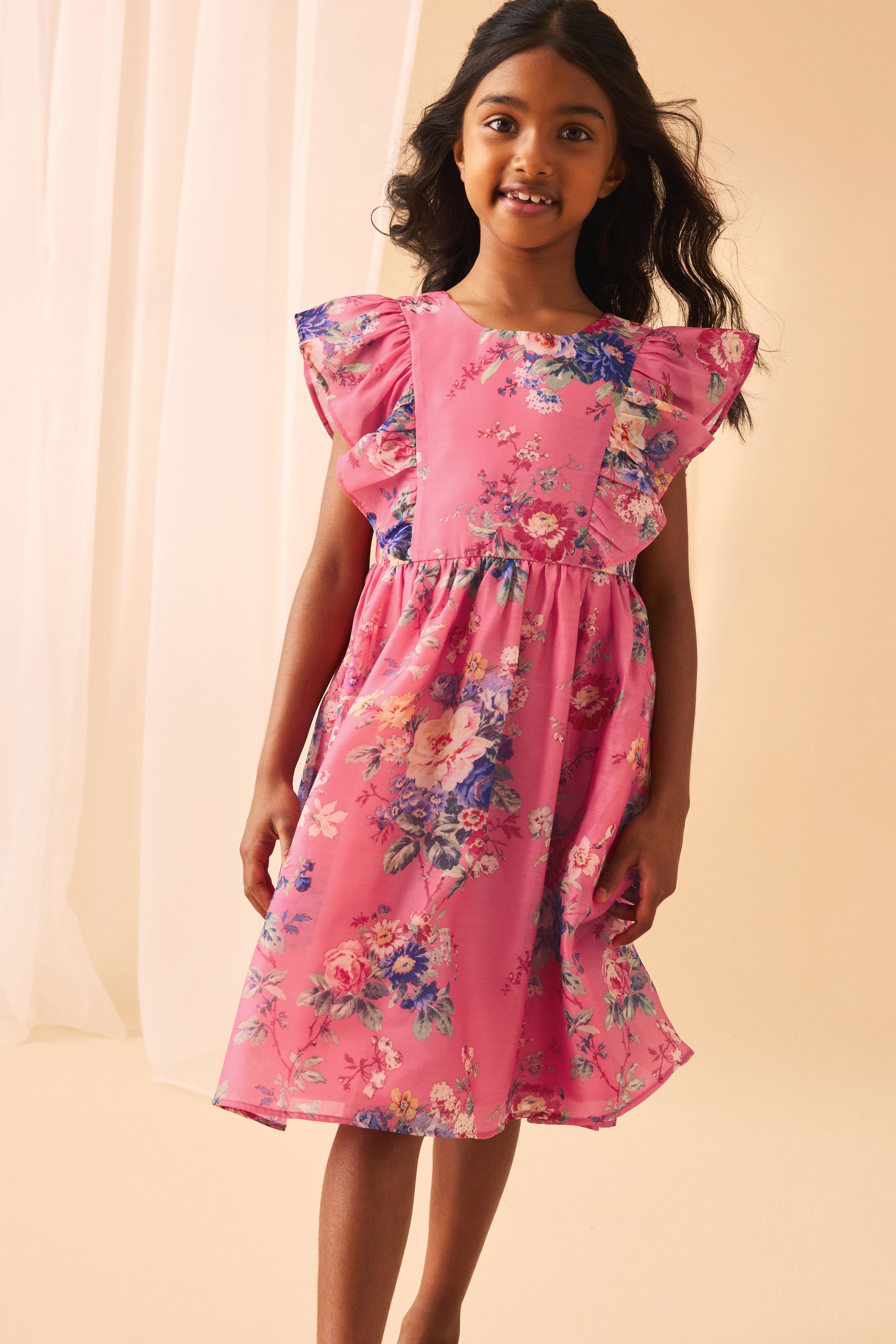 Buy Laura Ashley Pink Romantic Rose Organza Dress from Next Luxembourg