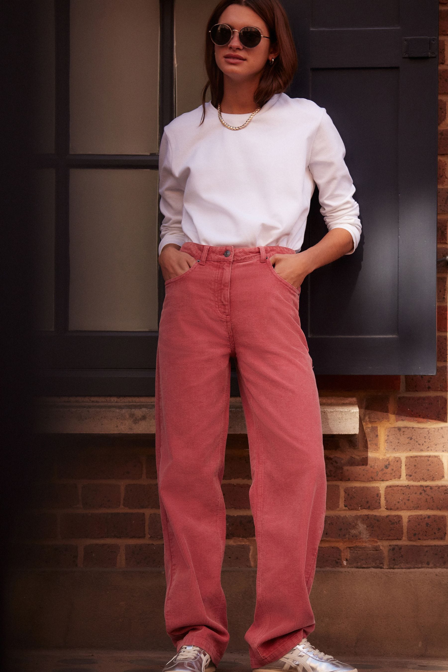 Pink wide leg corduroy trousers 2025
