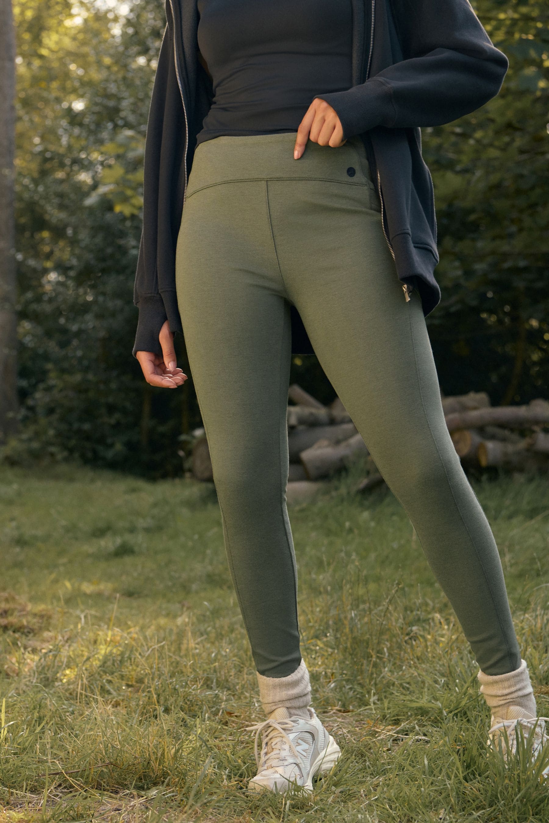 Buy Khaki Green Elements Fleece Lined Leggings from Next Ireland