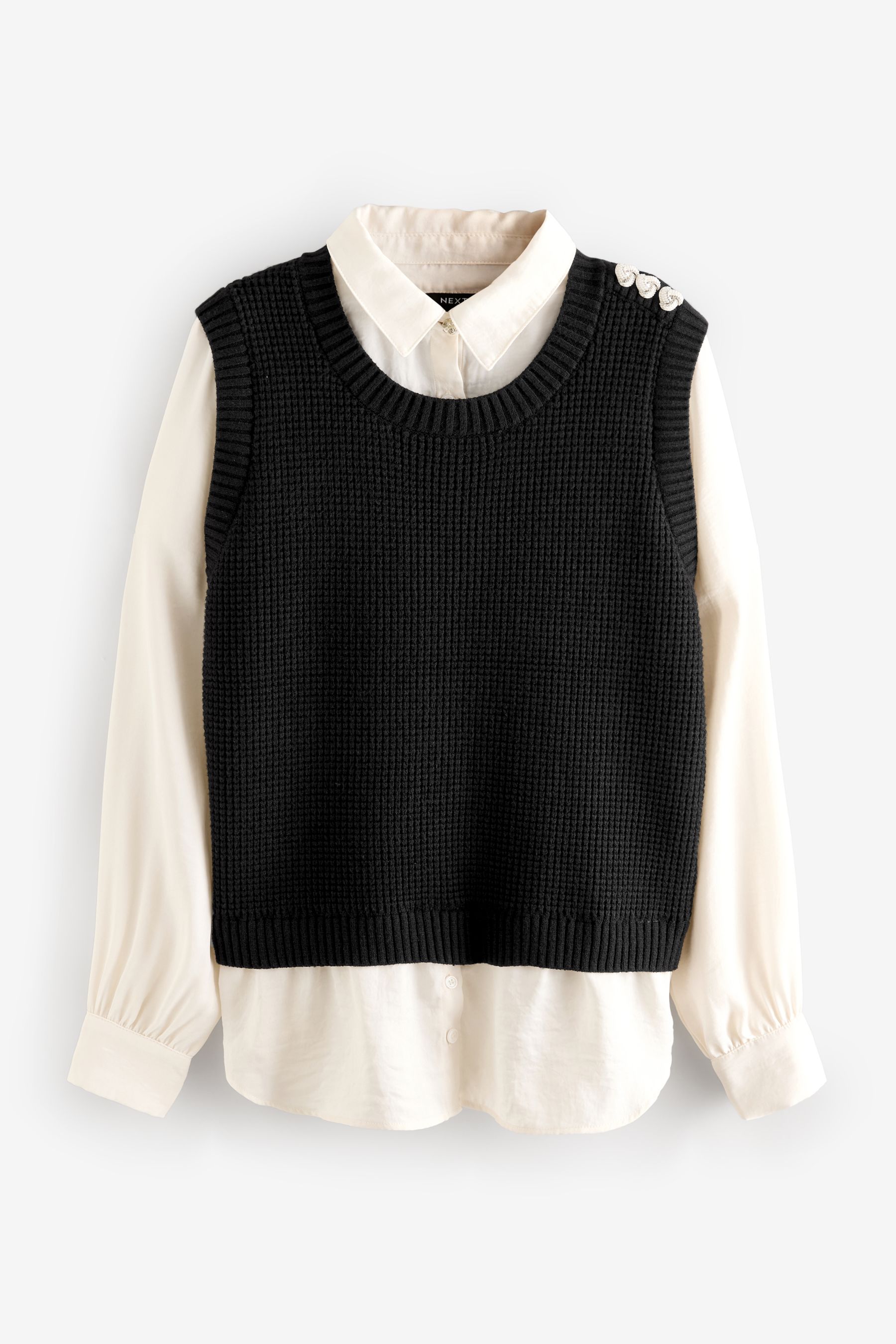 Buy Black Gem Button Shirt Layer Jumper from Next Norway