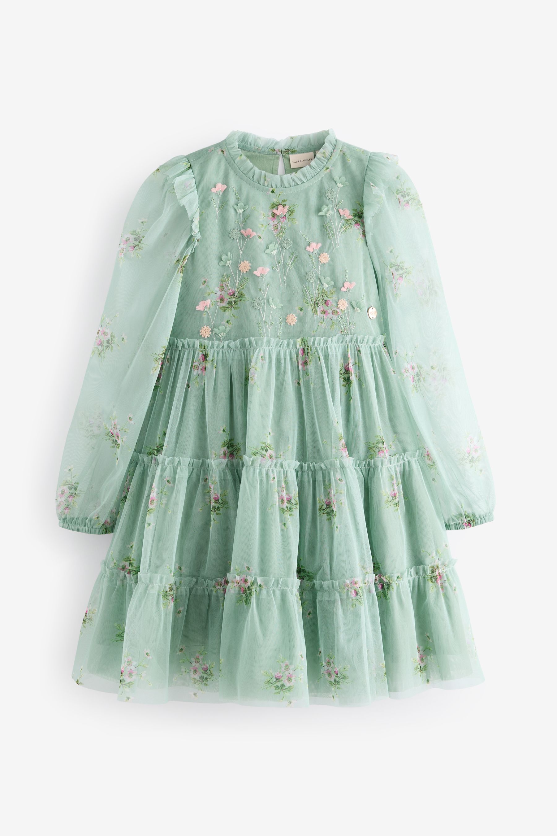 Buy Laura Ashley Mint Green Tiered Long Sleeve Mesh Dress from the Next UK online shop