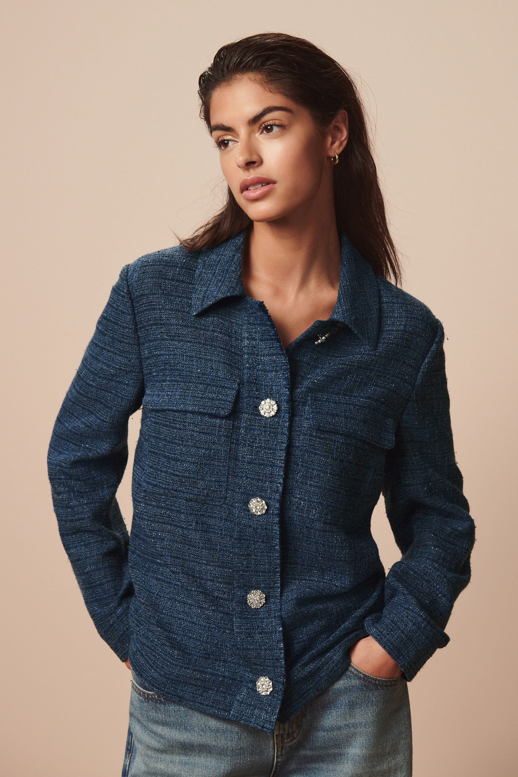 Buy Denim Boucle Button Up Shacket from the Next UK online shop