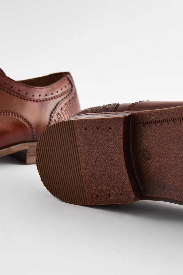 Tan Brown Oxford Wing Cap Brogue Shoes - Image 7 of 7