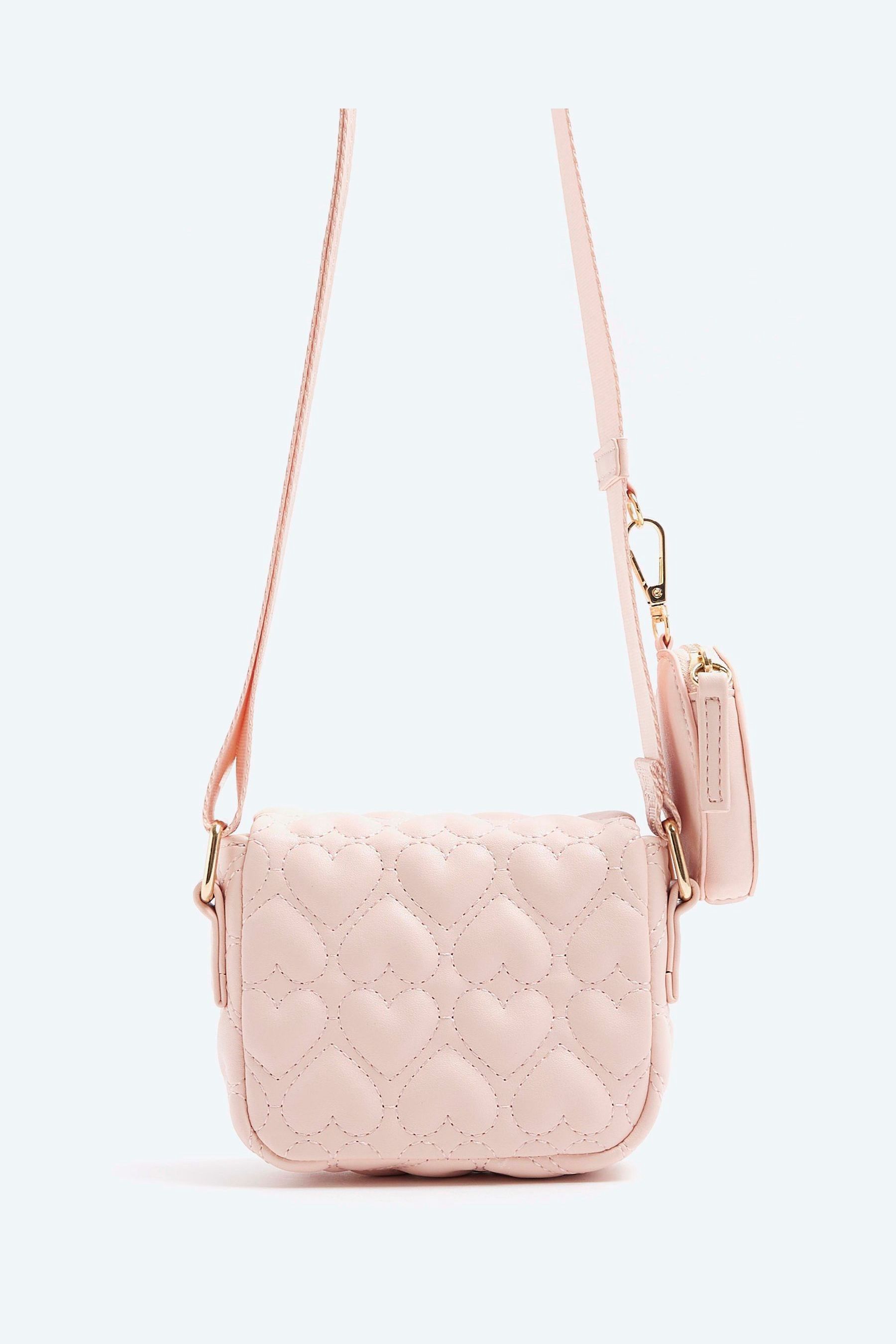 River Island Pink Girls Heart Quilt Cross Body Bag