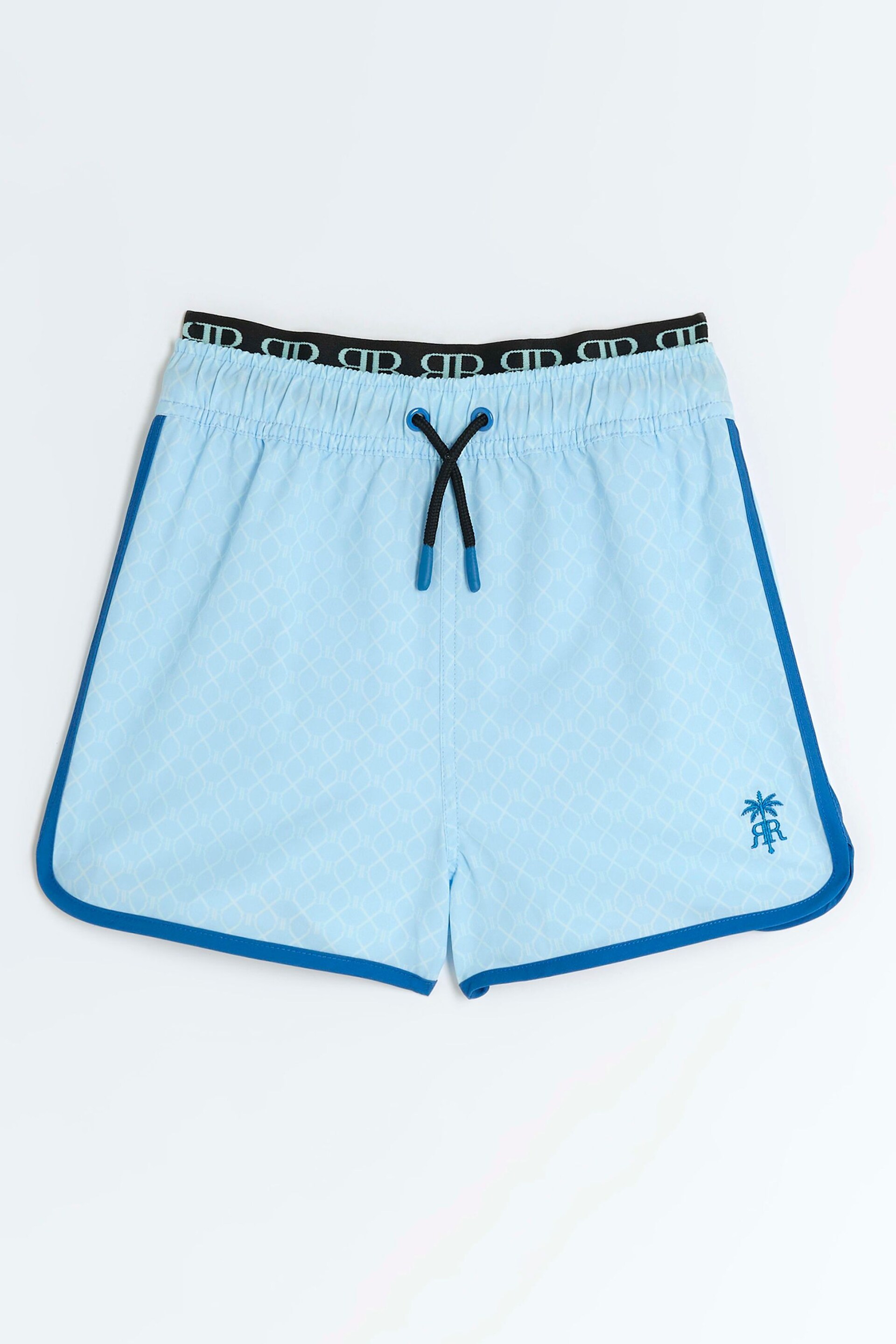 River Island Blue Boys Monogram Swim Shorts - Image 1 of 3