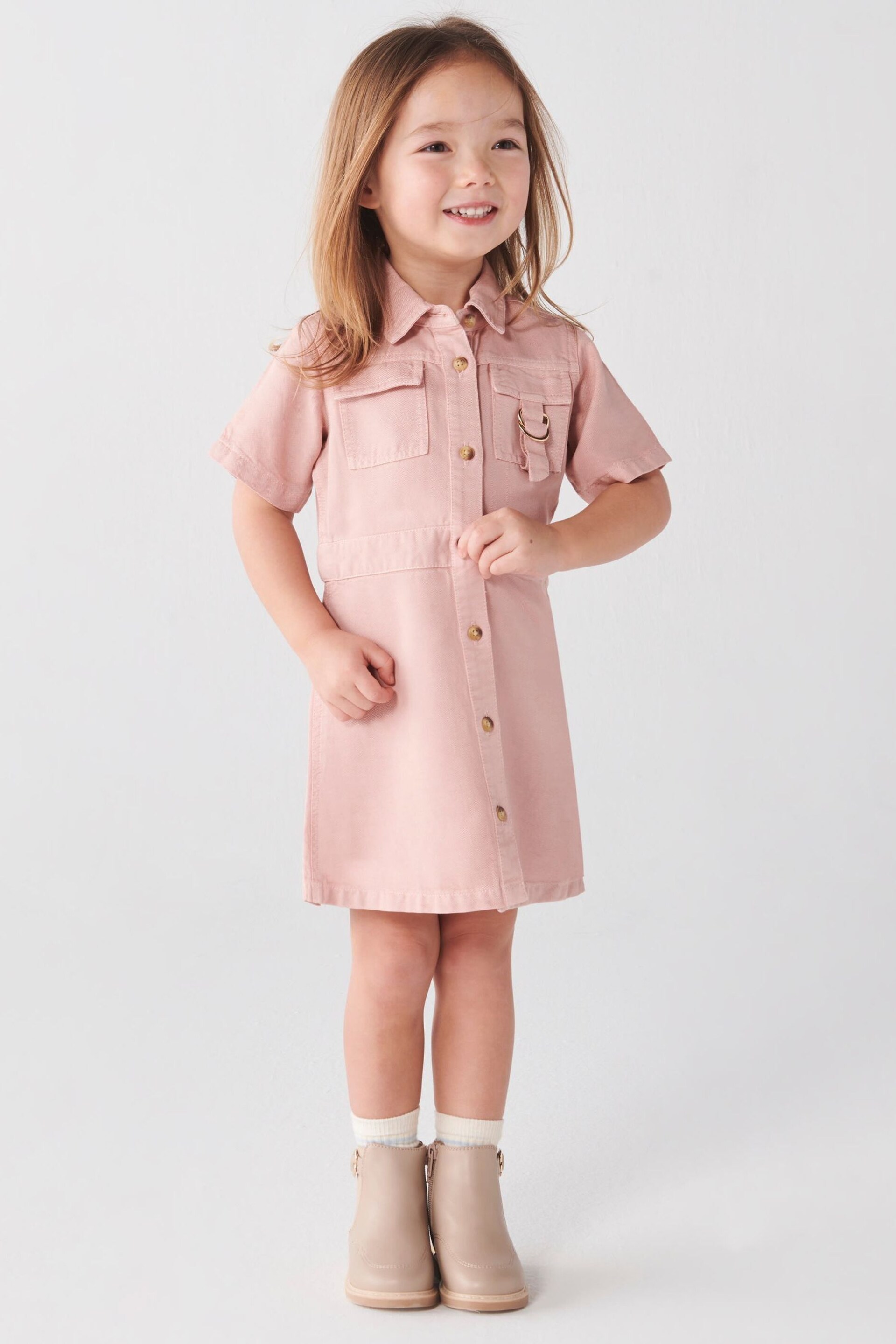 River Island Pink Mini Girls Shirt Dress - Image 1 of 4