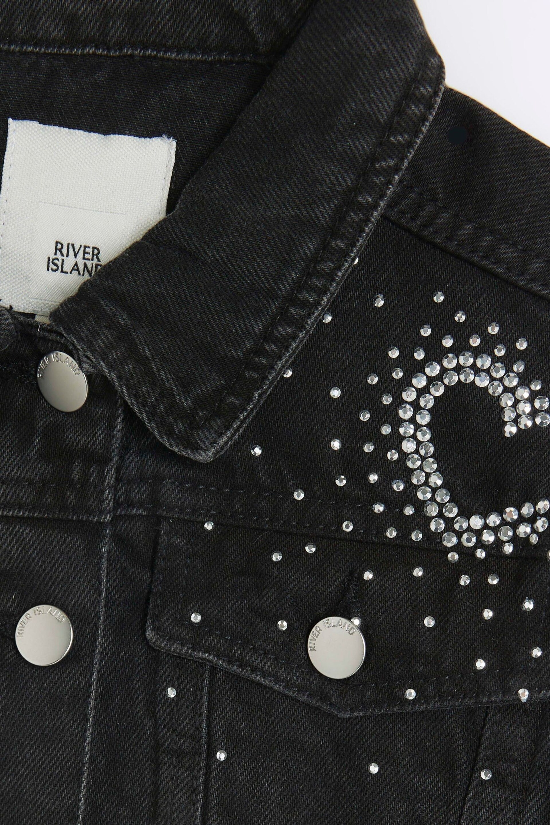 River Island Black Heart Diamante Denim Girls Jacket - Image 3 of 3