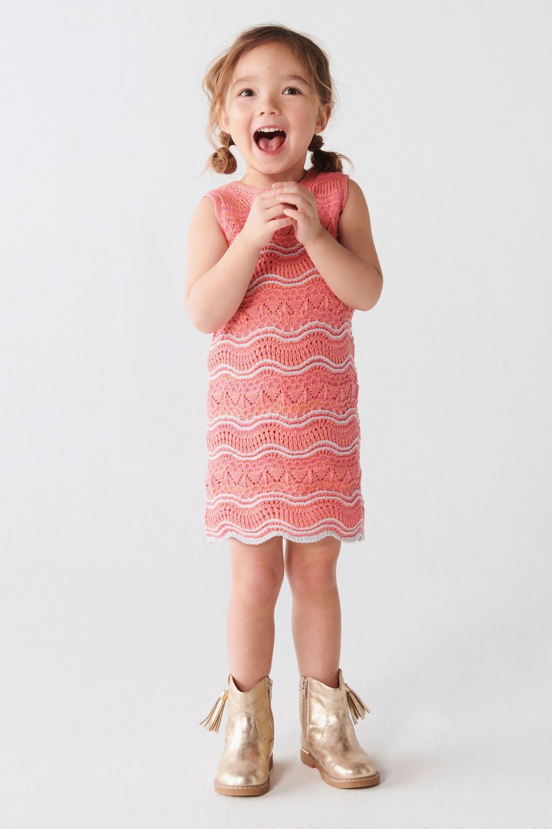 River Island Pink Mini Girls Crochet Dress - Image 1 of 3