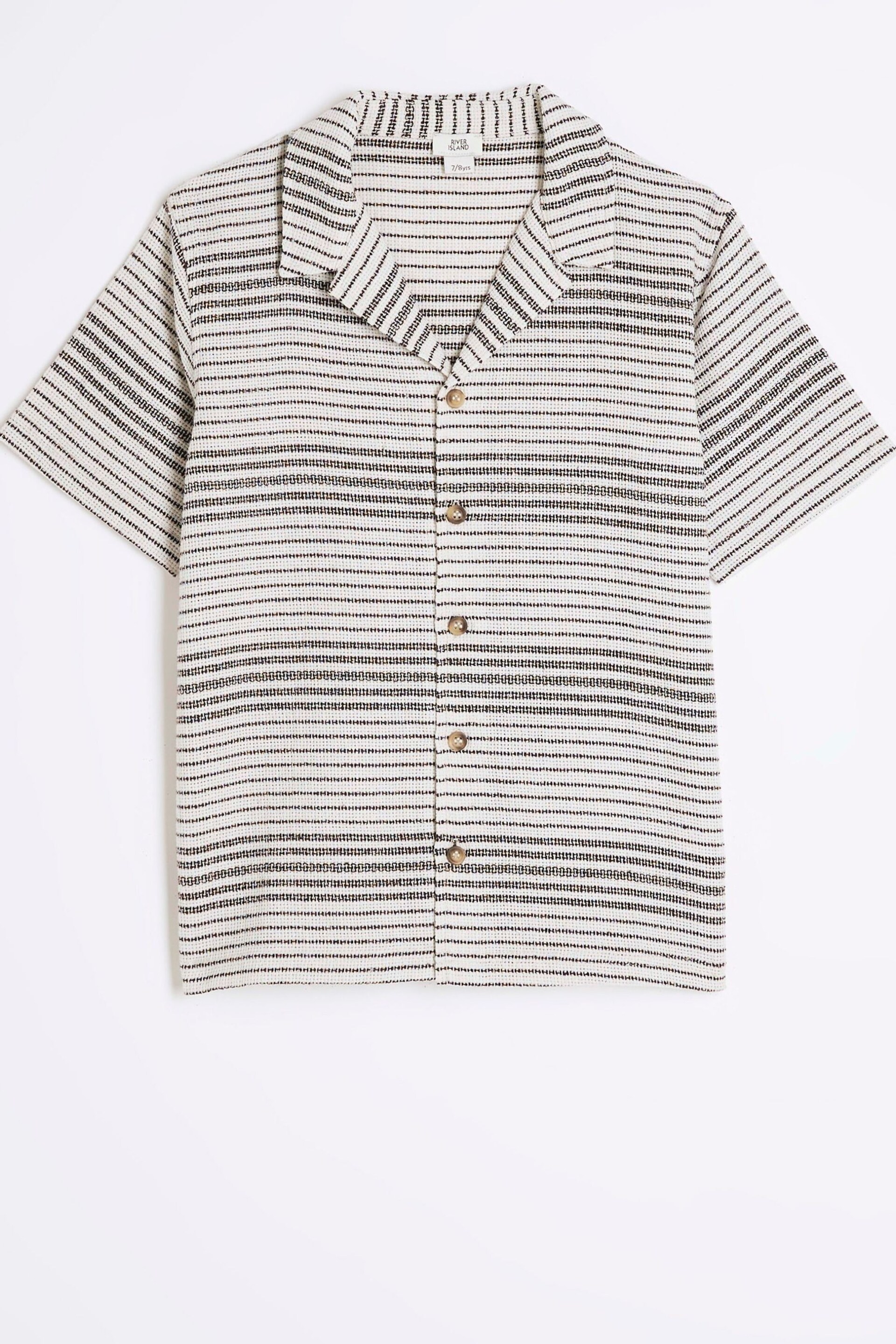 River Island Cream Boys Stripe Textured Polo Shirt - Image 1 of 4