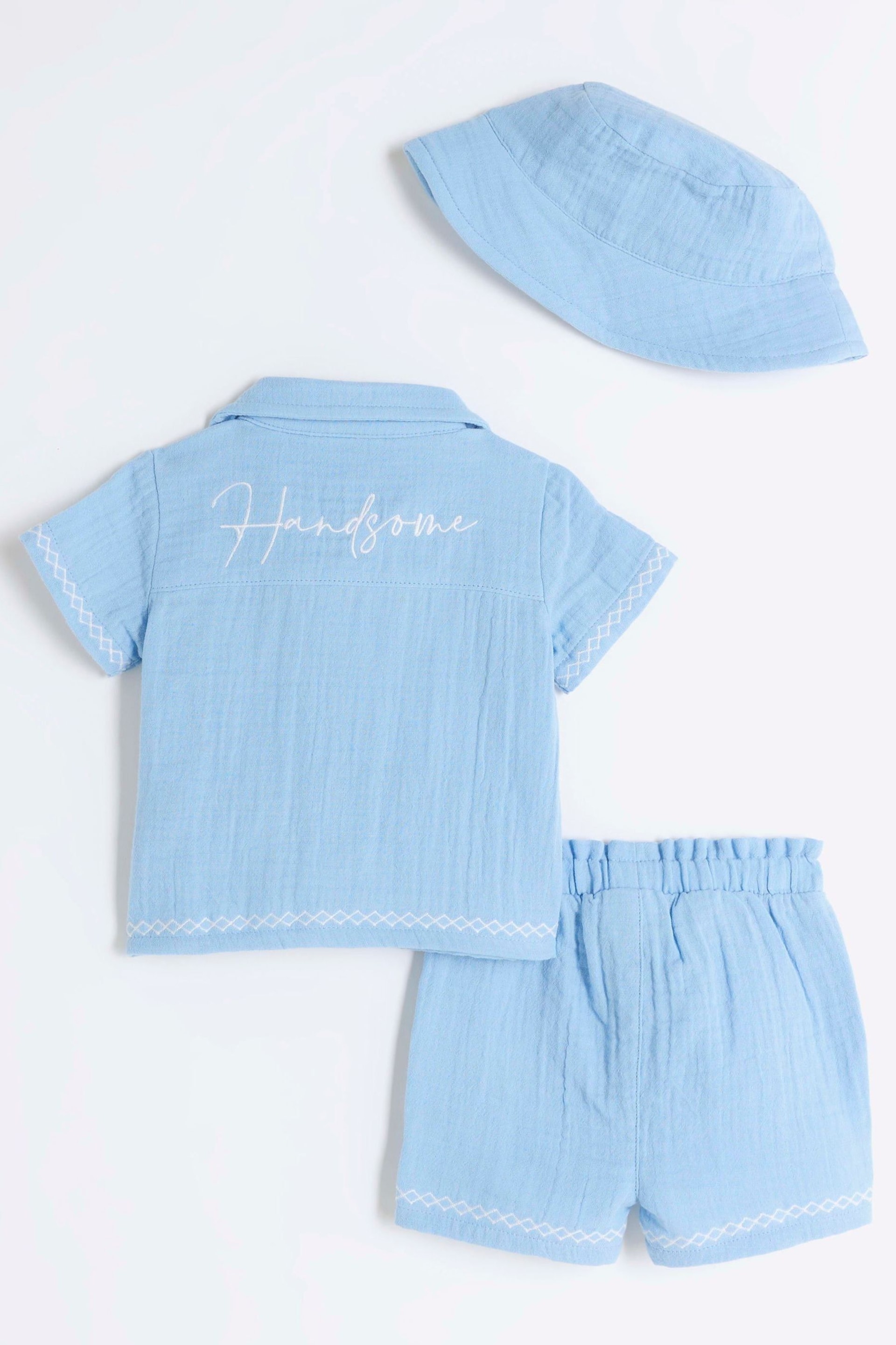 River Island Blue Baby Boys Shirt And Shorts Set - Image 2 of 4