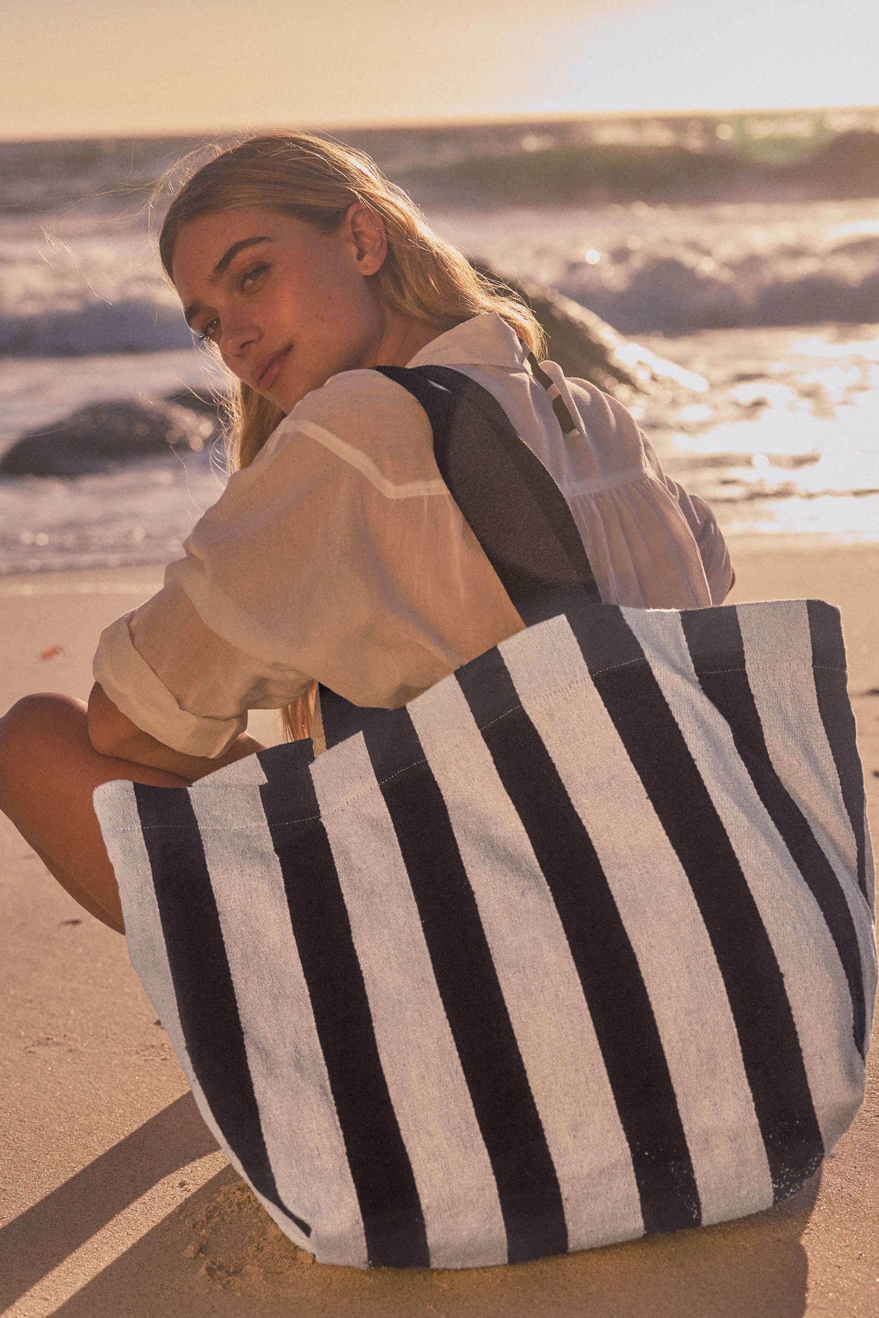Black White Stripe Beach Shopper Bag