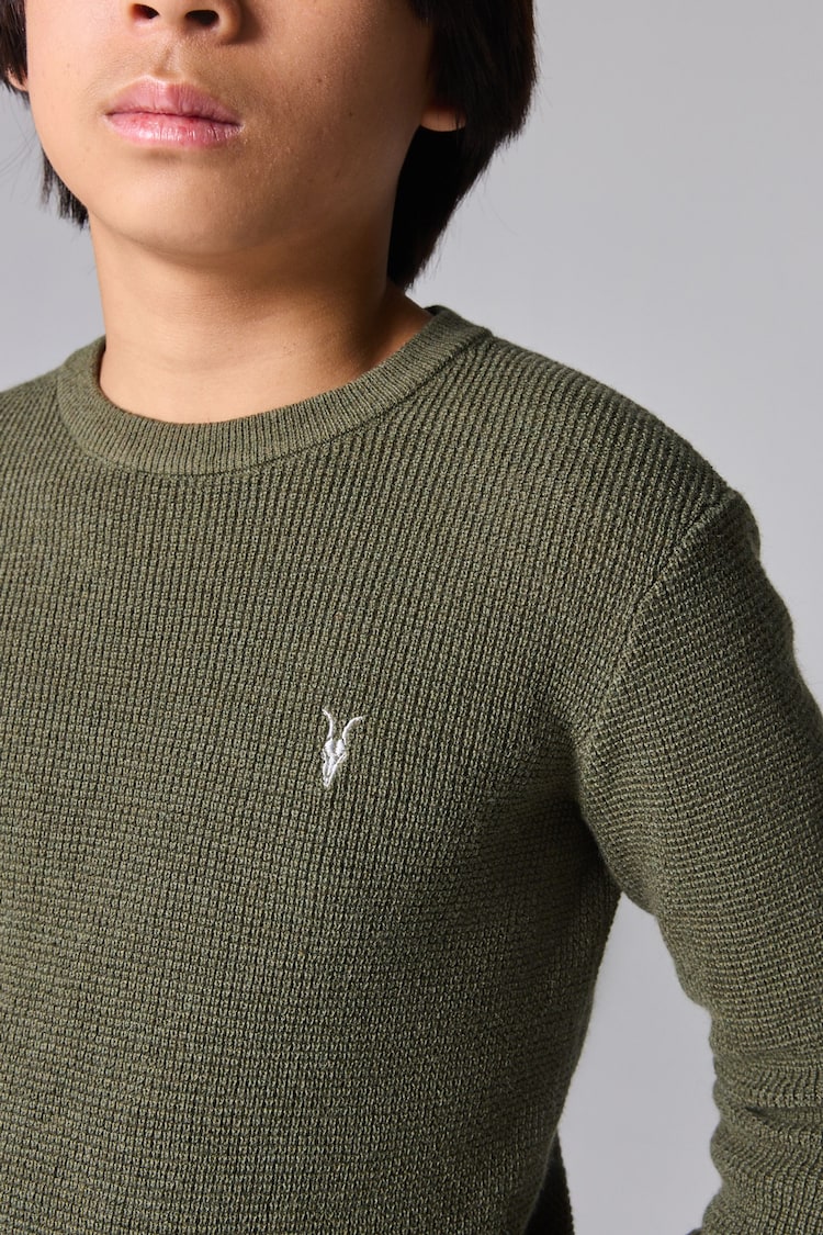 smALLSAINTS Khaki Green Boys Waffle Knitted Jumper - Image 3 of 3