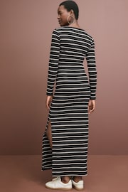 Black Scoop Neck Long Sleeve Stretch Rib Maxi Dress - Image 3 of 4