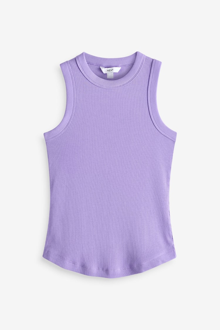 Purple Ribbed Racer Tank Vest Sleeveless Top - Image 4 of 5