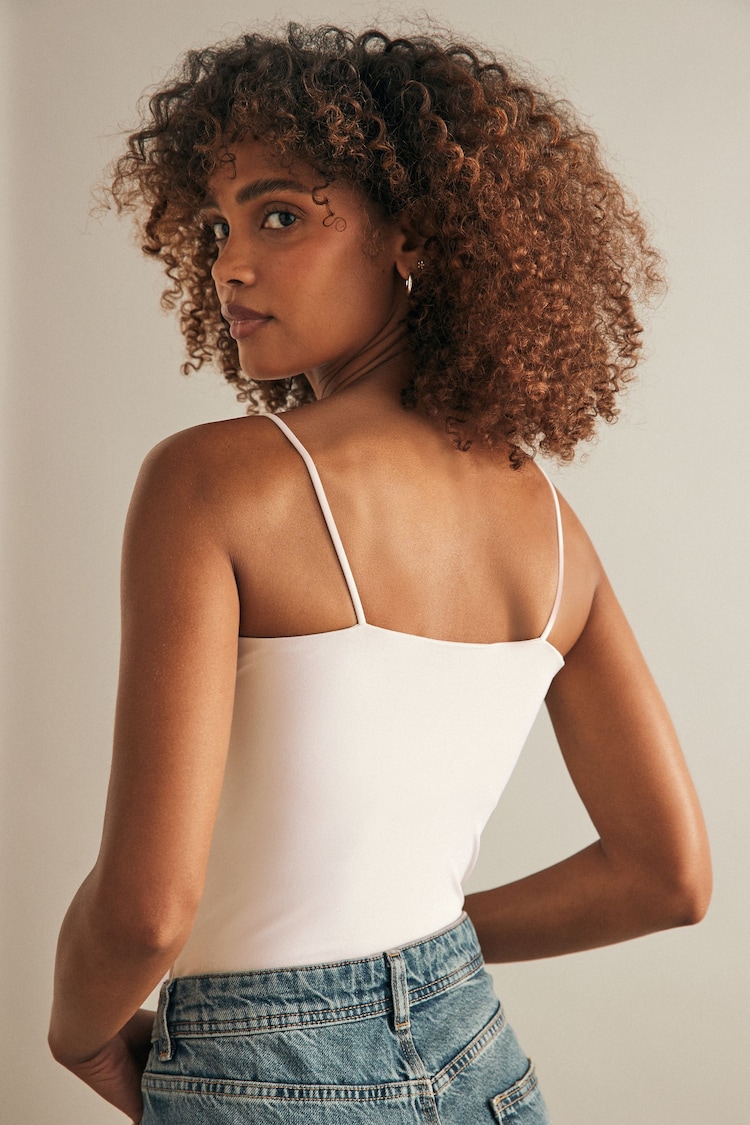 Ecru White Thin Strap Sleeveless Soft Touch Bodysuit - Image 2 of 6