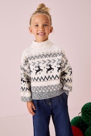 Black/White Matching Family Girls Christmas Fairisle Stag Jumper (3-16yrs) - Image 4 of 12