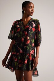 Ted Baker Black Plunge Mini Emileee Cover-Up With Button Detail - Image 1 of 6