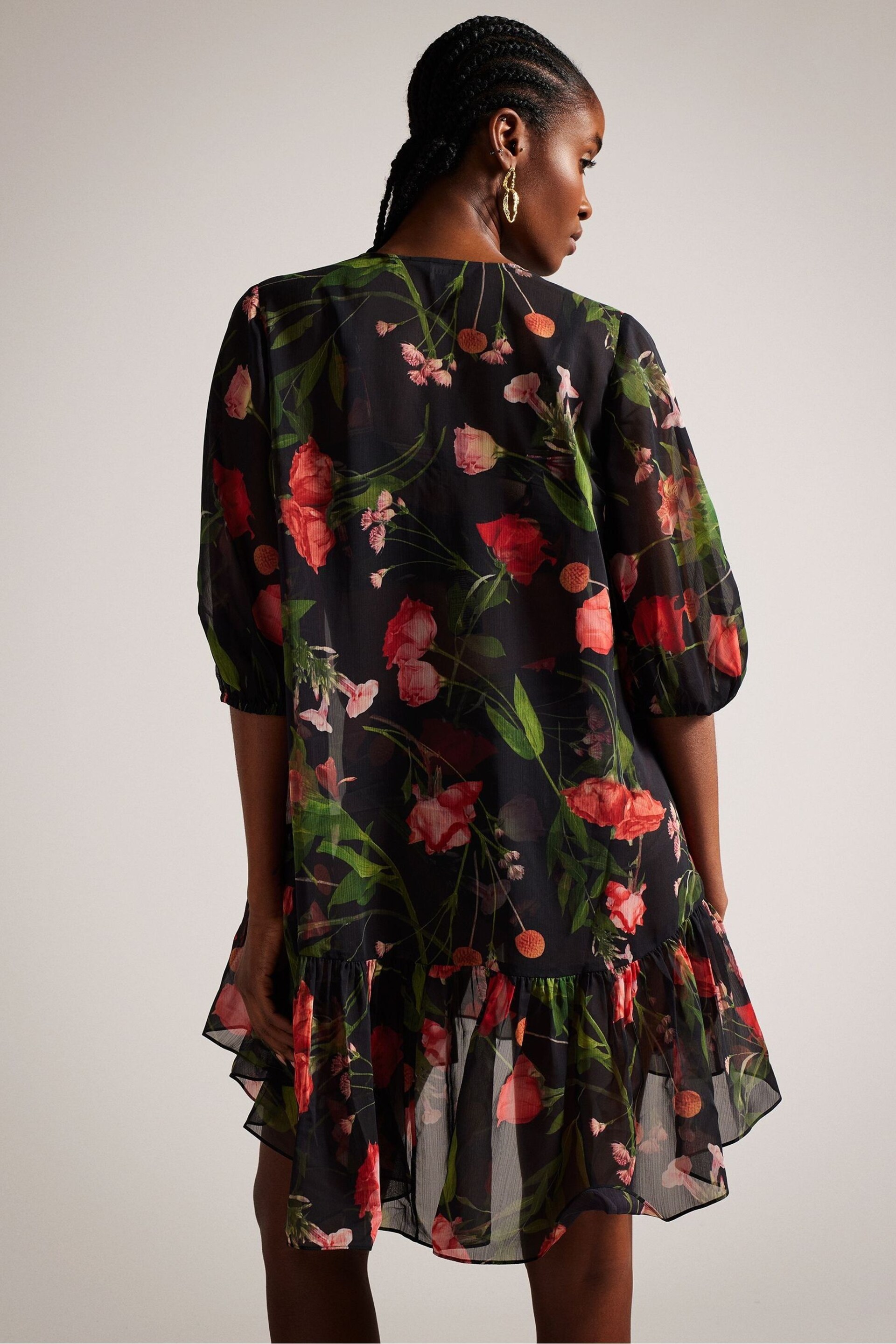 Ted Baker Black Plunge Mini Emileee Cover-Up With Button Detail - Image 5 of 6