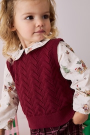 Red Christmas Print Woven Sleeve 100% Cotton Jumper (3mths-7yrs) - Image 1 of 4