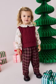 Red Christmas Print Woven Sleeve 100% Cotton Jumper (3mths-7yrs) - Image 2 of 4