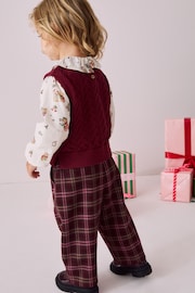 Red Christmas Print Woven Sleeve 100% Cotton Jumper (3mths-7yrs) - Image 3 of 4