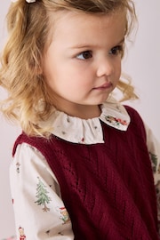 Red Christmas Print Woven Sleeve 100% Cotton Jumper (3mths-7yrs) - Image 4 of 4