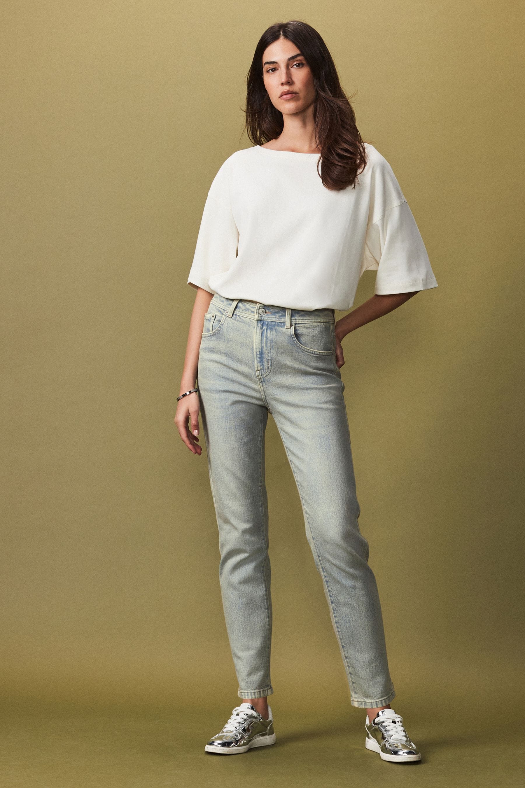 NEXT Green Tinted Mom Comfort Stretch Jeans 12 L Womens