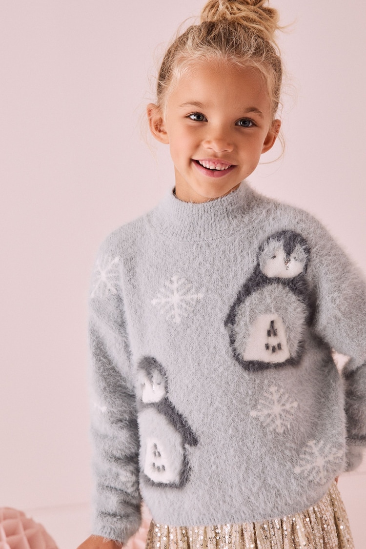 Grey Christmas Penguin Jumper (3-16yrs) - Image 1 of 4