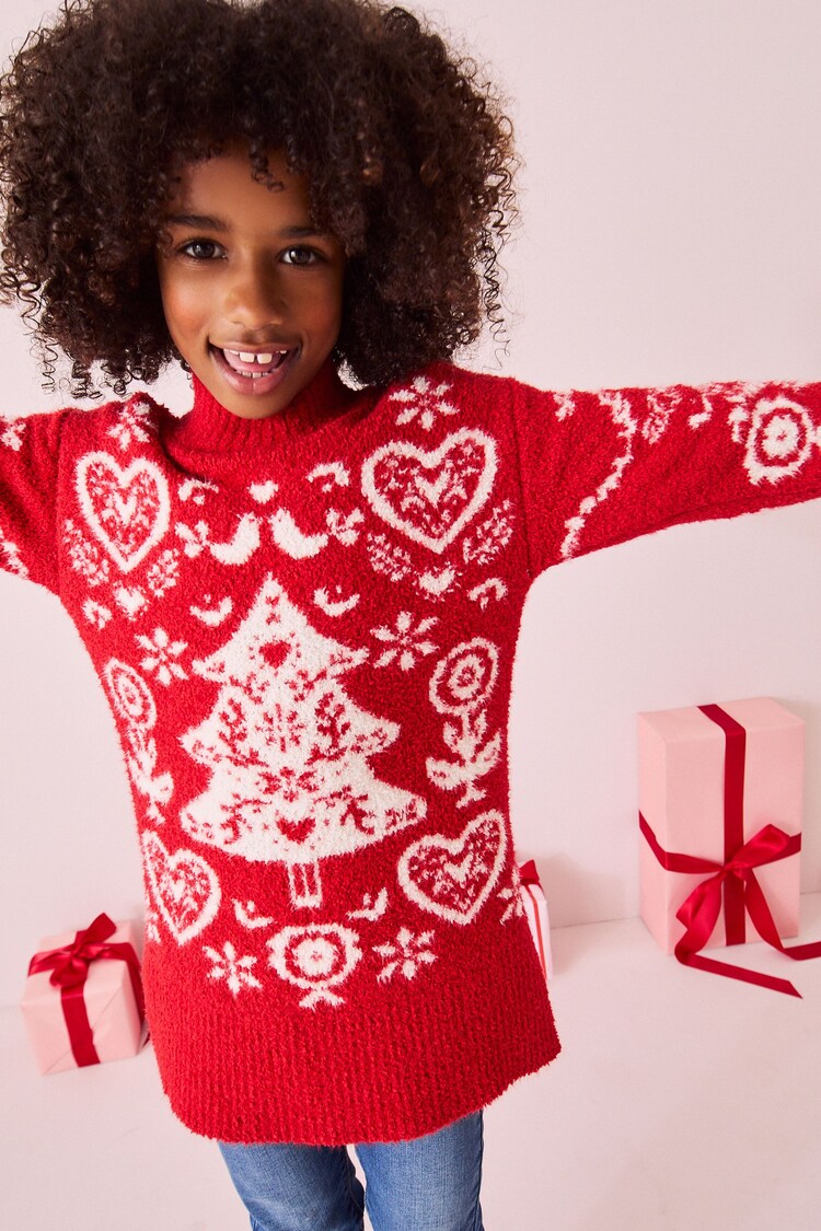 Red Christmas Jumper Dress (3-16yrs) - Image 1 of 8