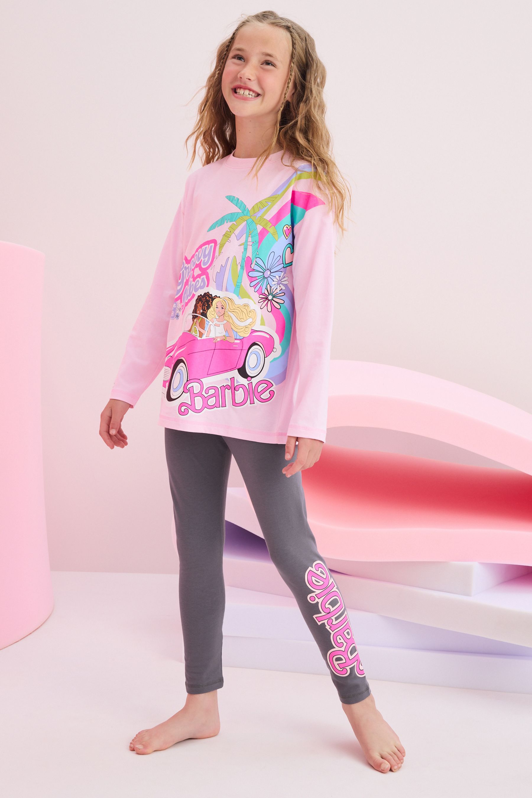 Buy Pink Grey Barbie License 100 Cotton Pyjamas 3 12yrs from Next Malta