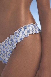 White/Blue Embroidered High Leg Bikini Bottoms - Image 5 of 7