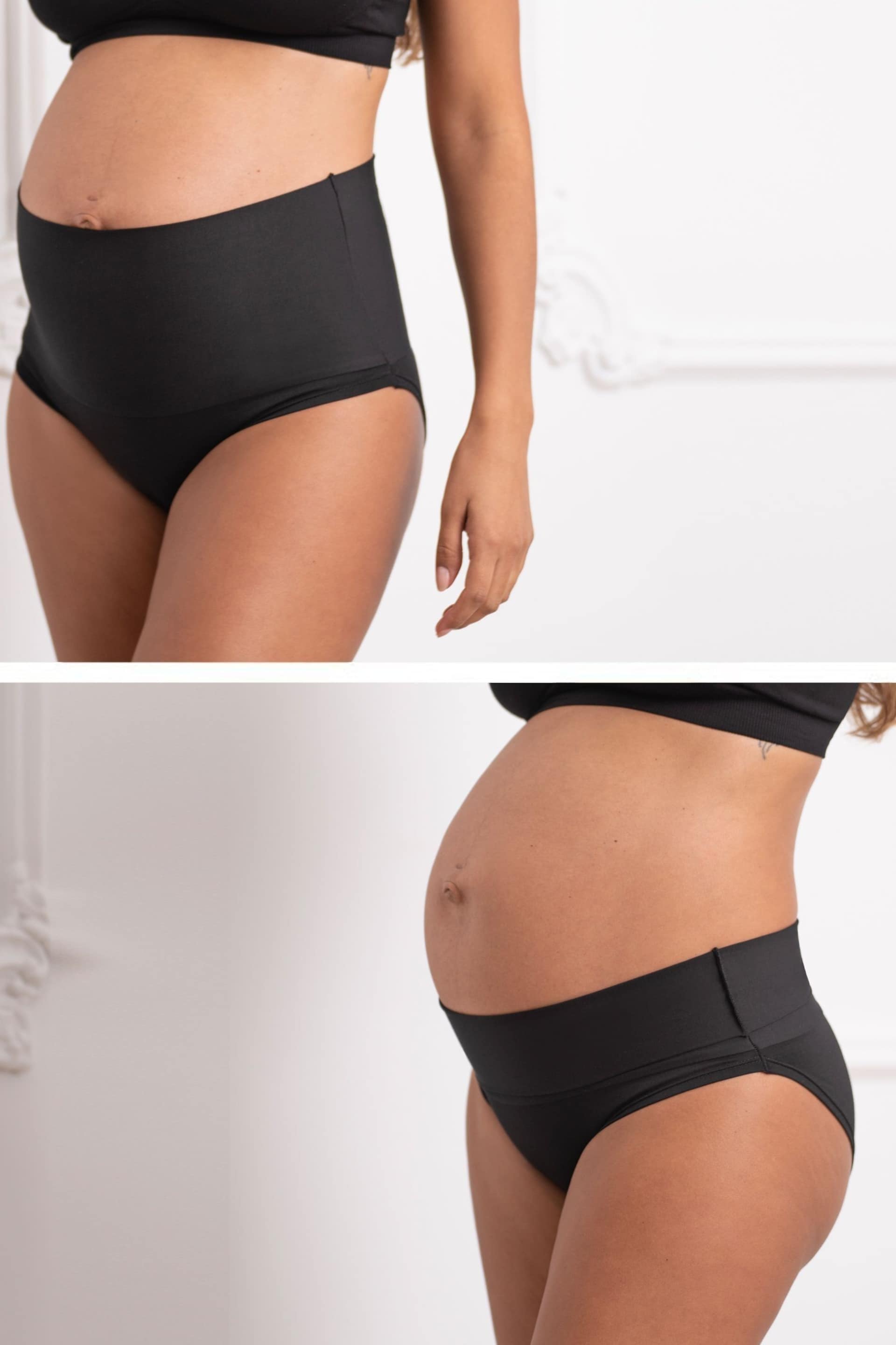 Seraphine Folded Waist Black Maternity and Post Maternity Briefs 2 Pack - Image 1 of 8