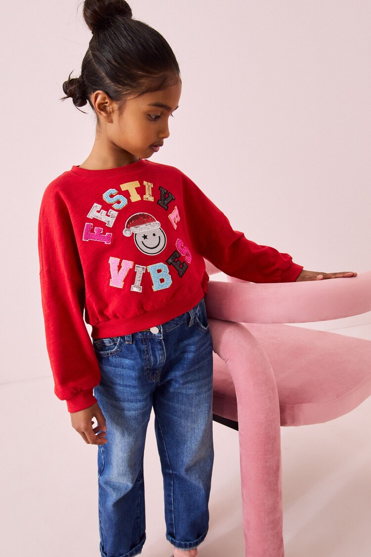 Red Sequin Reindeer Long Sleeve 100% Cotton T-Shirt (3-16yrs) - Image 2 of 3