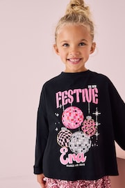 Black Sequin Festive Era Christmas Long Sleeve 100% Cotton T-Shirt (3-16yrs) - Image 1 of 10