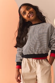 Black/White Stripe Print 100% Cotton Boxy Long Sleeve Sweatshirt (3-16yrs) - Image 1 of 4