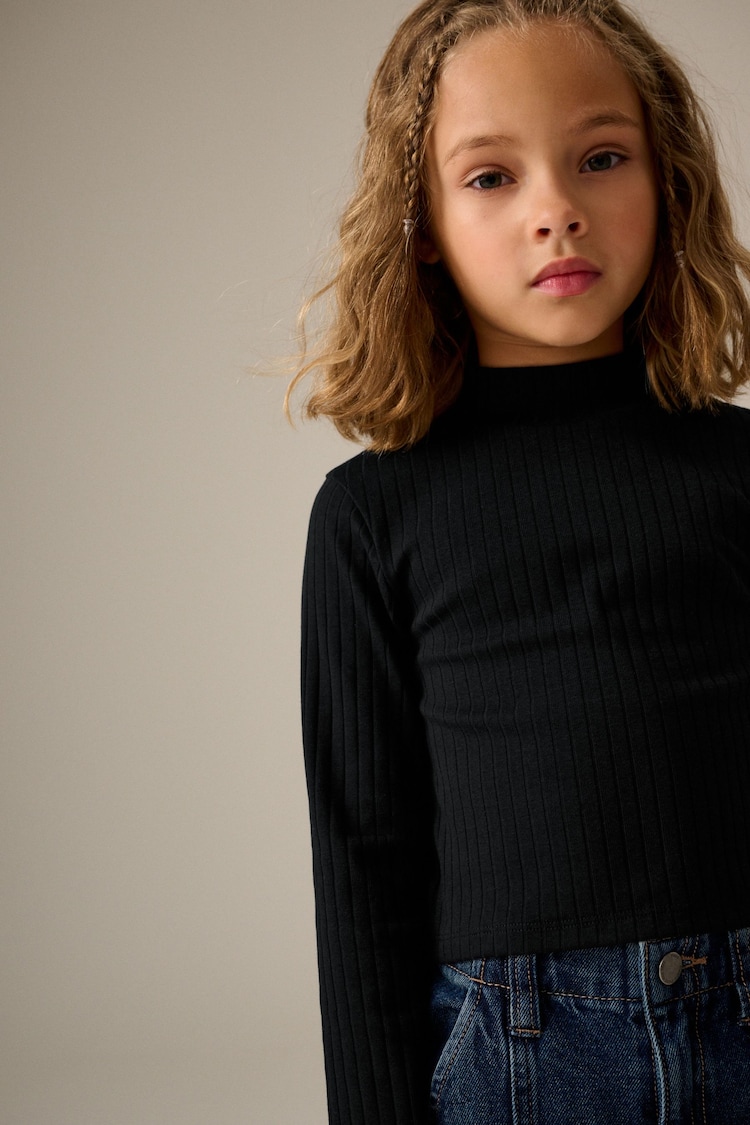 Black High Neck Rib Top (3-16yrs) - Image 4 of 4