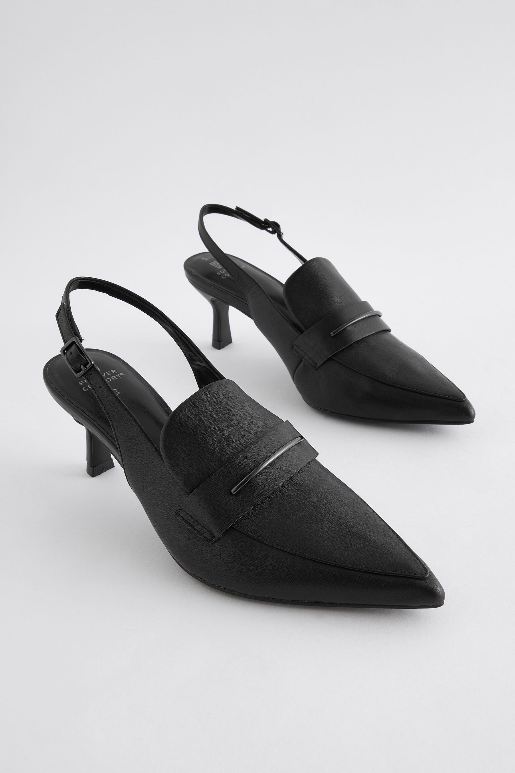 Black Forever Comfort Point Toe Heeled Loafers