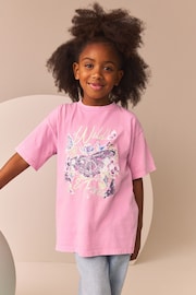 Pink/Green Oversized Embellished 100% Cotton Graphic T-Shirt (3-16yrs) - Image 1 of 8