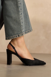 Black Print Signature Square Toe Slingback Heels - Image 3 of 3