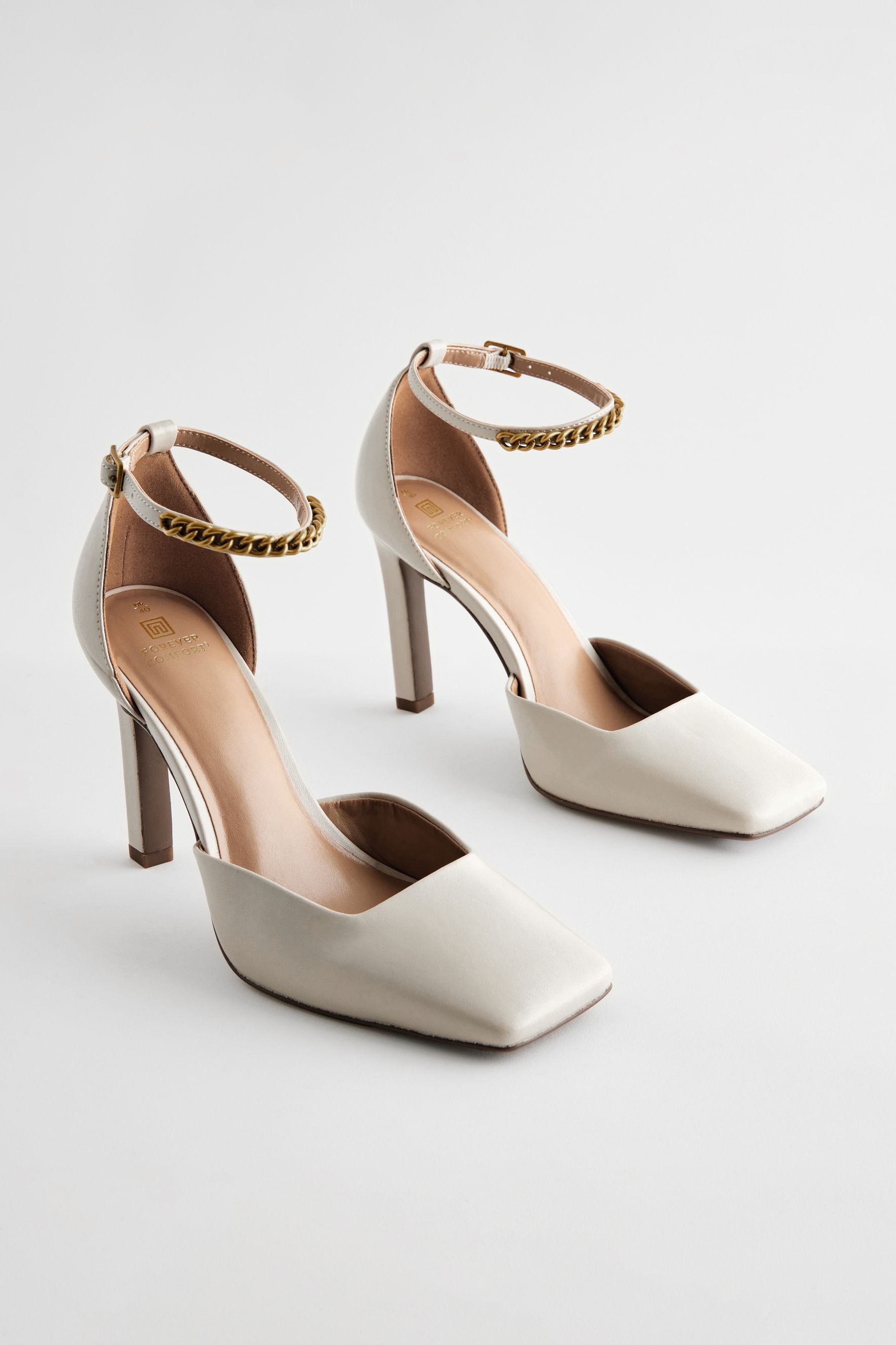 Buy Bone Forever Comfort Square Toe Chain Ankle Strap Heels from the Next UK online shop