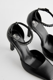 Black Forever Comfort® Square Toe Chain Ankle Strap Heels - Image 4 of 5