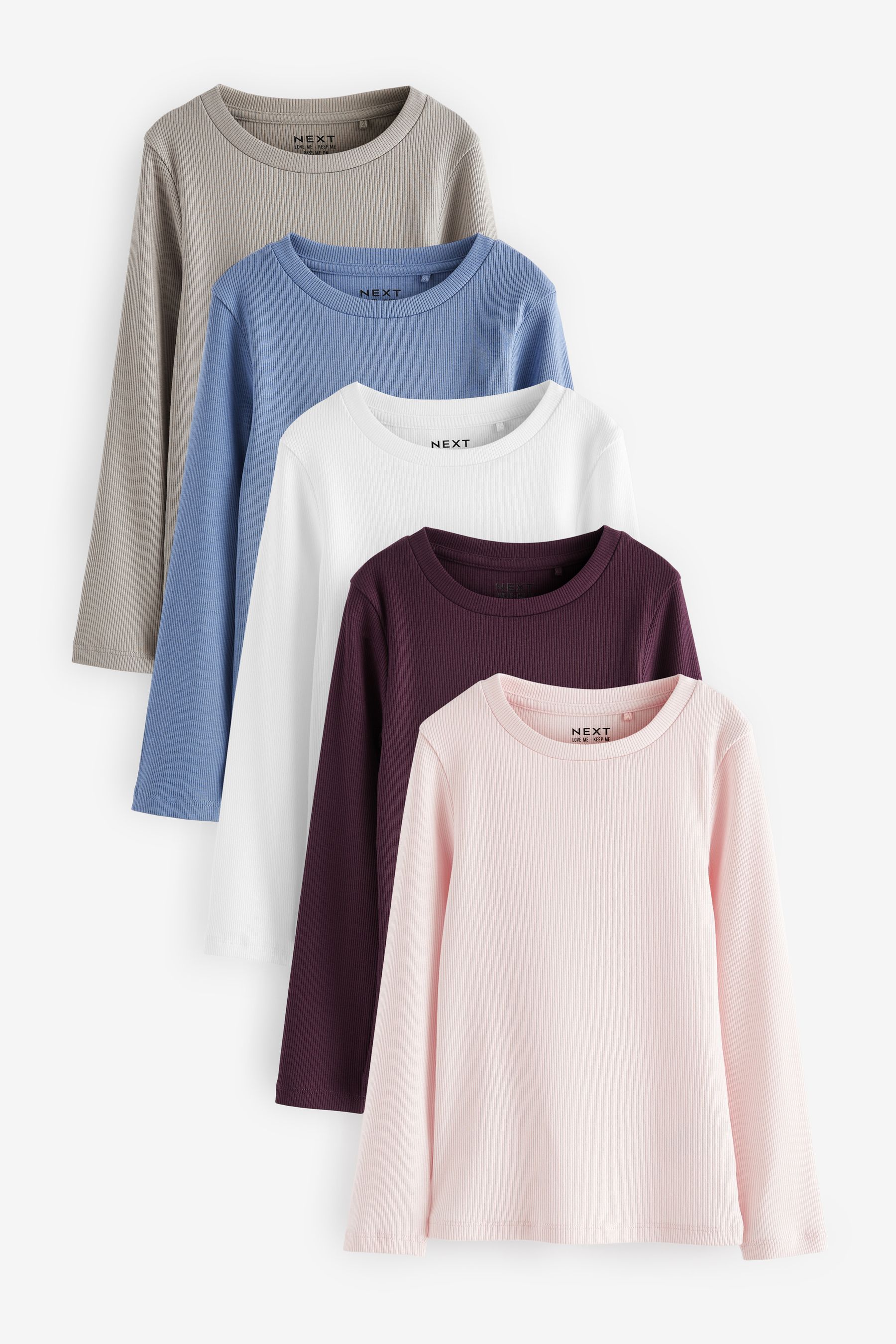 Multi 5 Pack Ribbed Long Sleeve Tops 3 16yrs