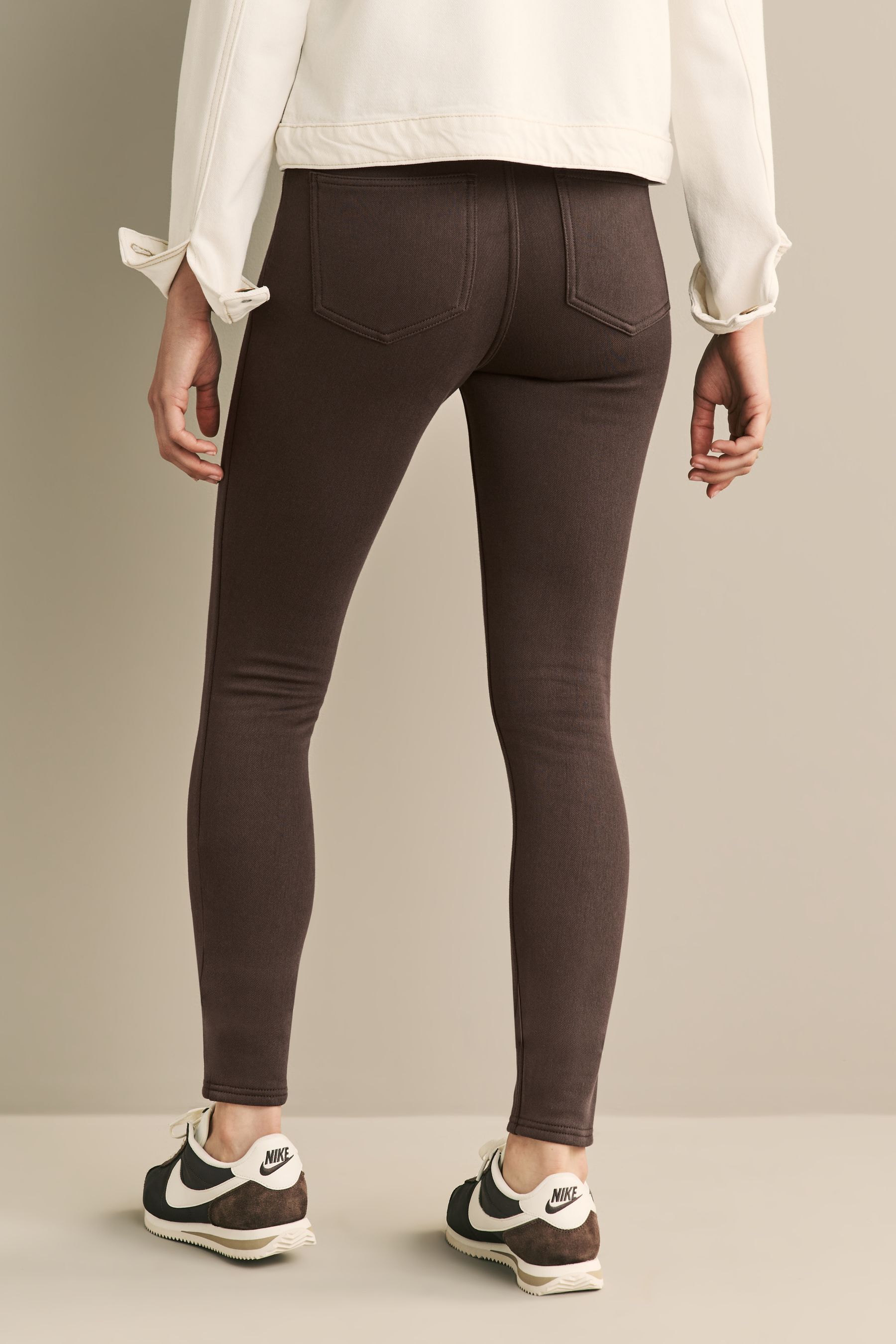 Buy Chocolate Brown Brushed Jersey Denim Leggings from Next Norway