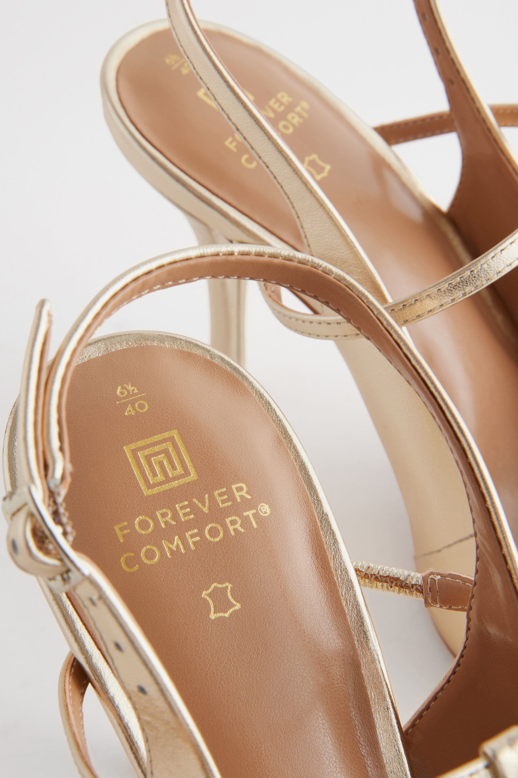 Buy Gold Forever Comfort Leather T Bar Point Toe Heels from Next Luxembourg