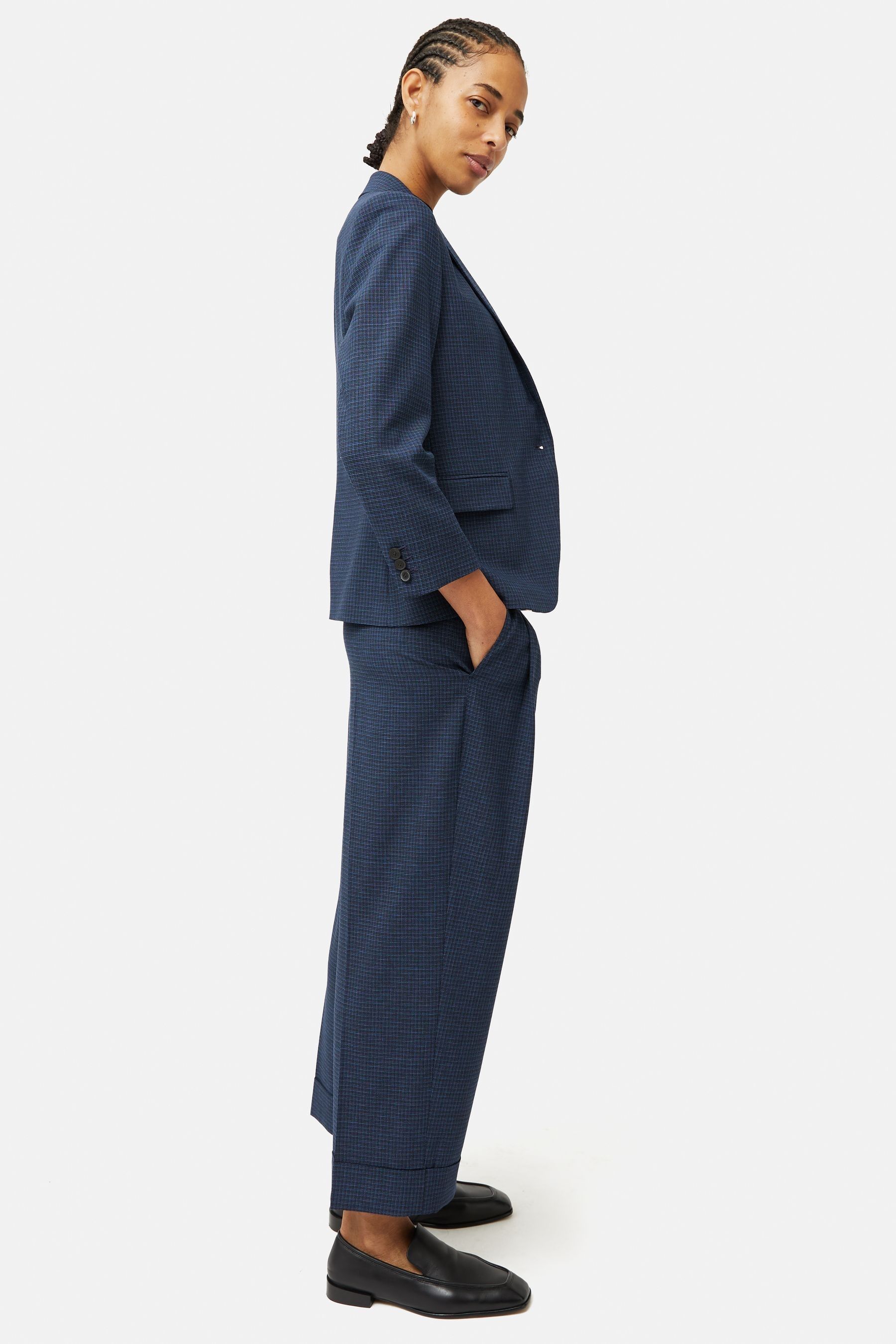 Buy Jigsaw Blue Pleated Crop Turn Up Trousers from the Next UK online shop