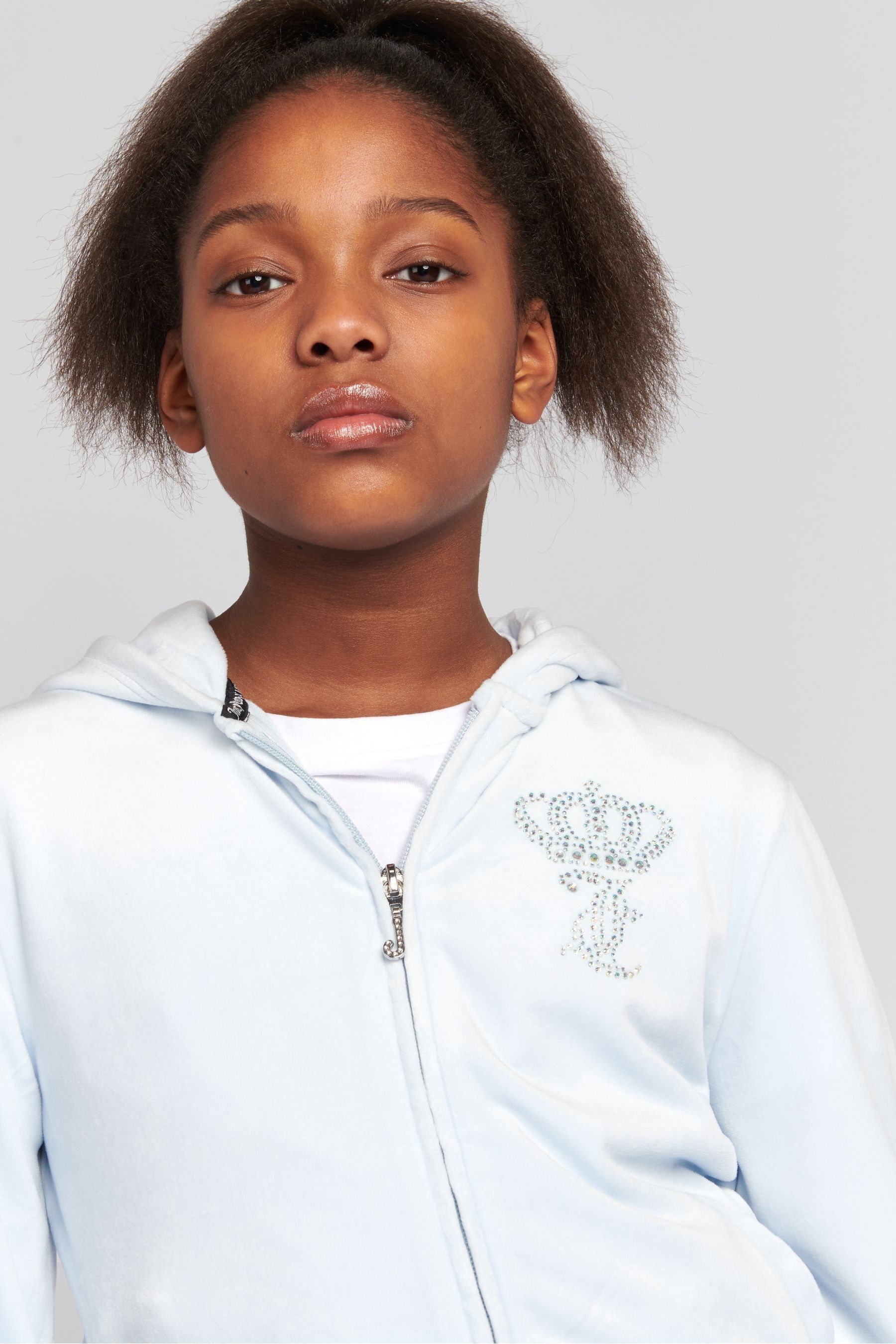 Lipsy velour hoodie with diamante crown back outlet