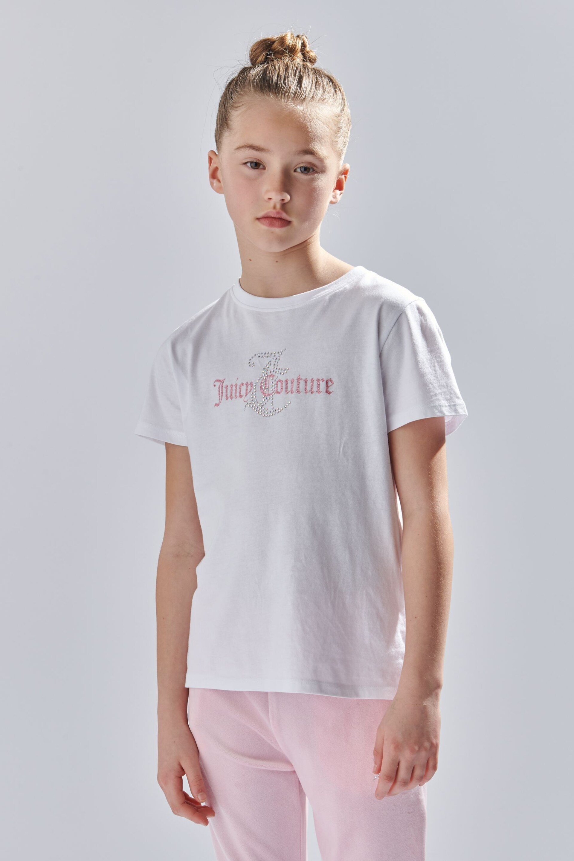 Juicy Couture Classic Fit Girls Diamante T-Shirt - Image 1 of 7