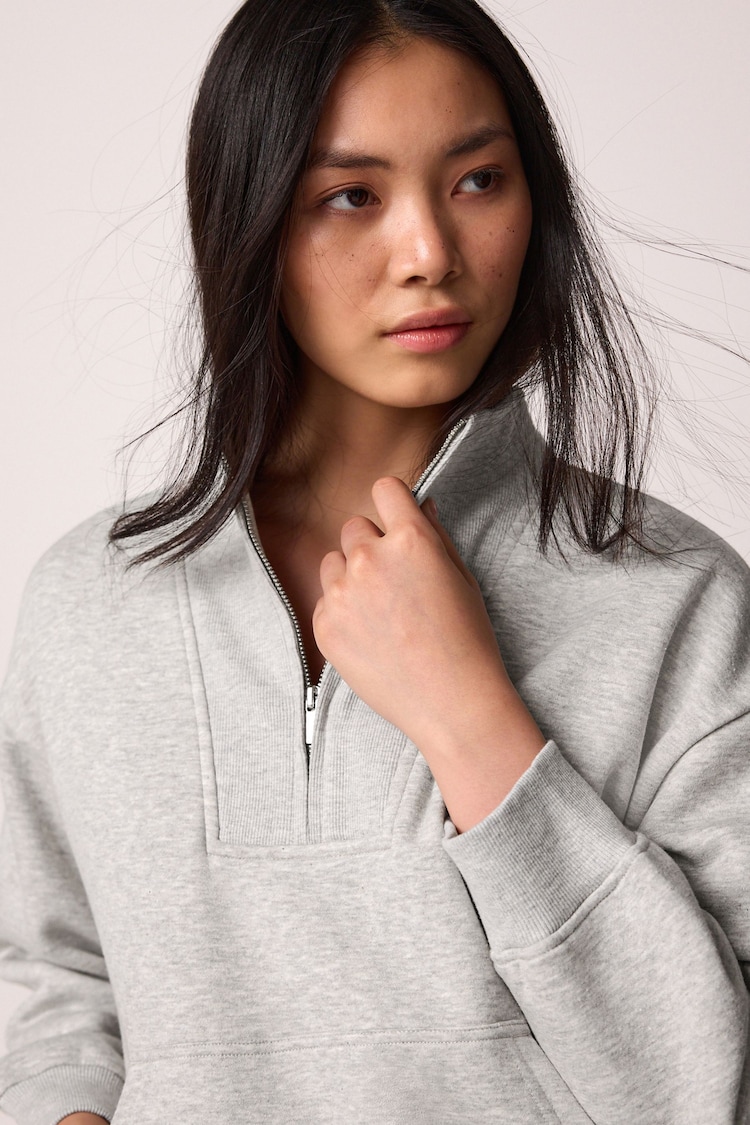 Grey Soft Heavyweight Funnel Zip Neck Sweatshirt - Image 2 of 5