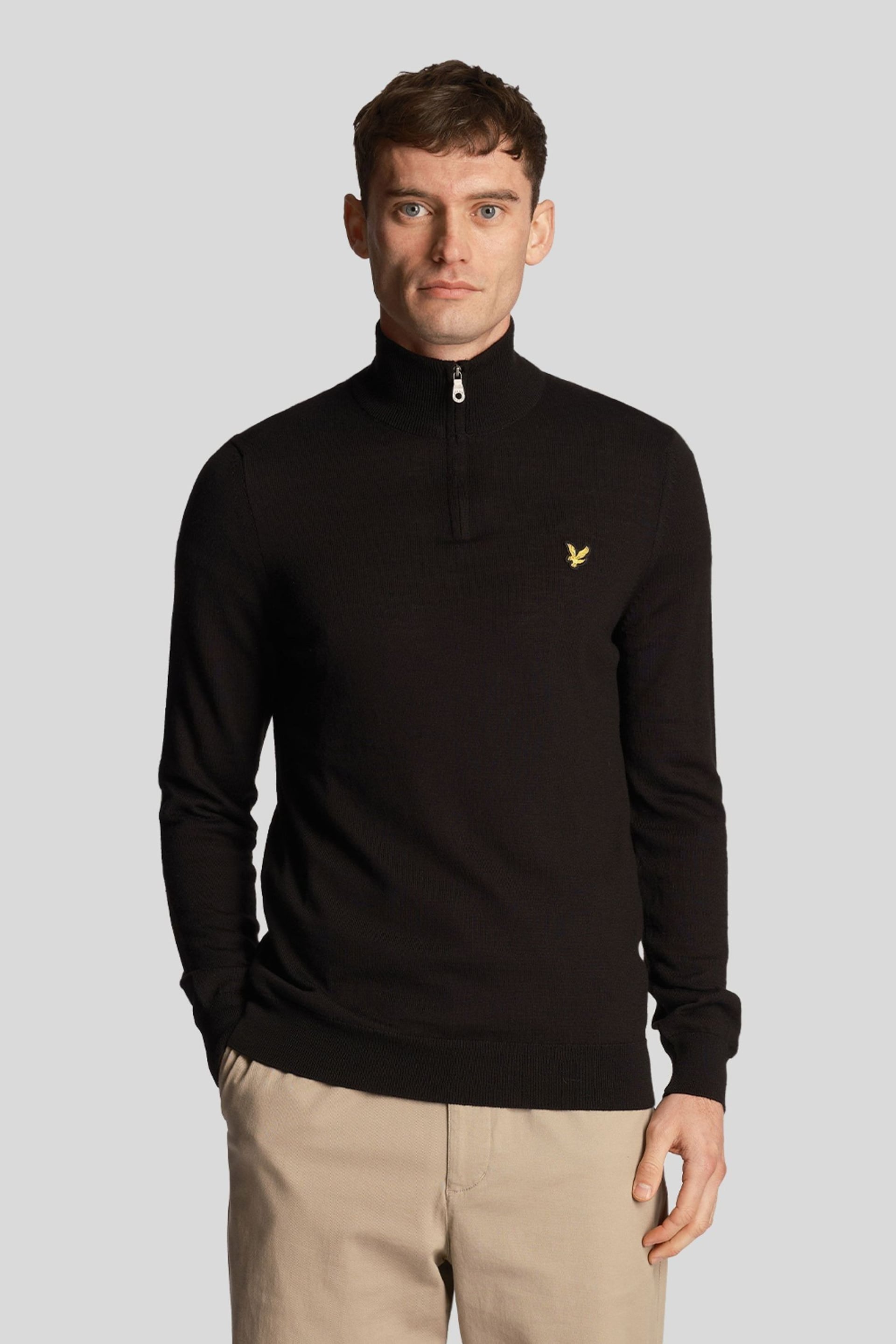 Lyle & Scott Quarter Zip Merino Mix Black Jacket - Image 1 of 5