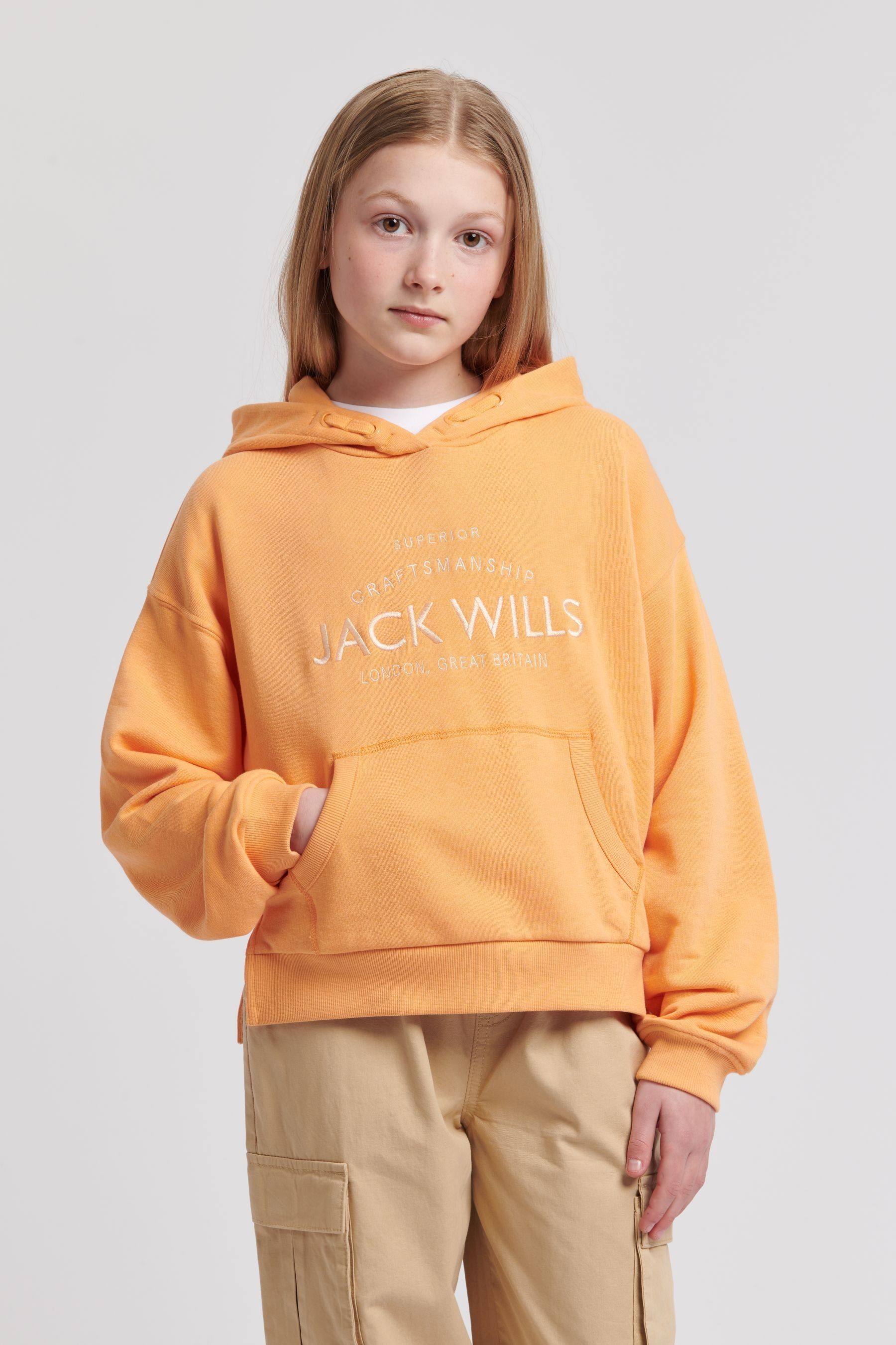 Jack Wills Loose Fit Girls Orange Huntston 100 Cotton Hoodie 1516years